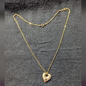 Gold Tone Clear Crystal Dainty Delicate Heart Pendant Statement Necklace